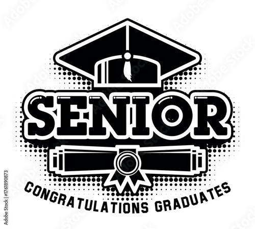 Lettering Senior for greeting, invitation card. Text for graduation design, congratulation event, T-shirt, party, high school or college graduate.