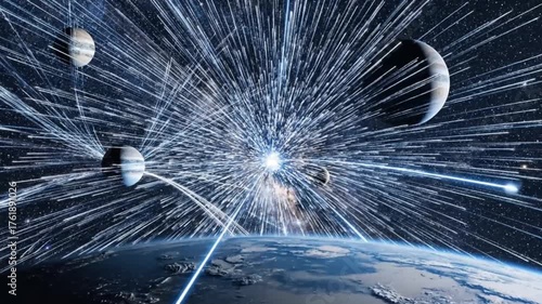 Global Satellite Network Communication Over Planet Earth in Outer Space.