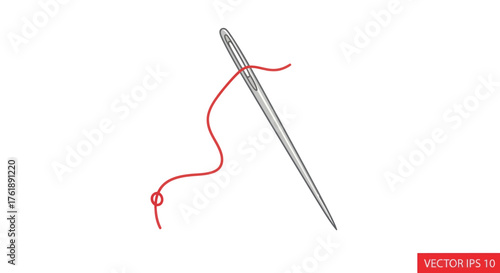 Detailed Illustration of a Silver Needle with Red Thread.