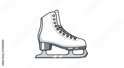 Classic White Figure Ice Skate with Silver Blade and Laces.