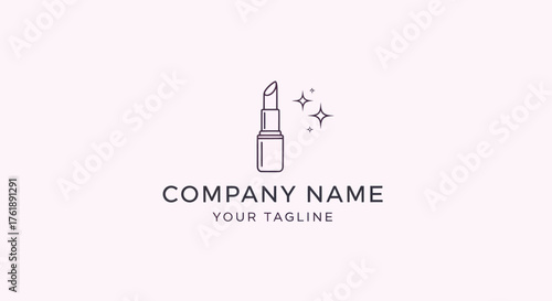 Elegant Lipstick Outline Logo with Sparkles for Beauty Brand.
