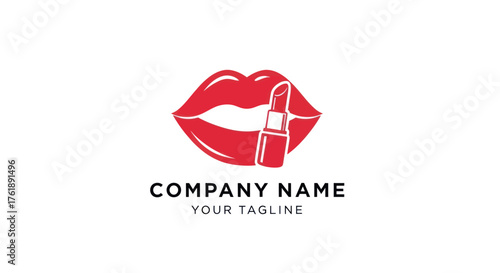 Elegant beauty logo design with red lips and lipstick.