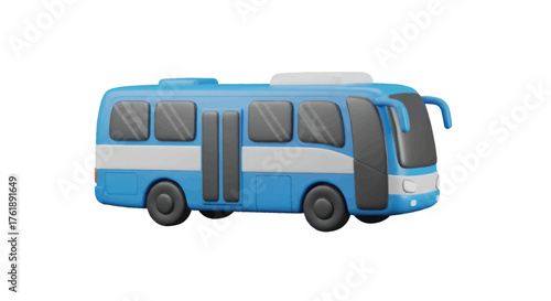 Vibrant Blue and White Passenger Bus 3D Render Illustration Public Transport Vehicle.
