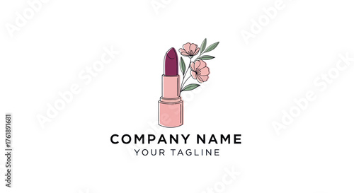 Elegant Lipstick and Floral Design for Beauty and Cosmetics Brand.