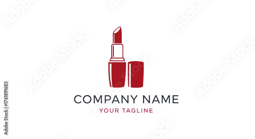 Red Lipstick Logo Design with Company Name and Tagline.