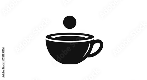 Black silhouette of a coffee cup with a drop falling into it.