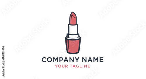Illustration of a Pink Lipstick Tube with Company Name and Tagline.