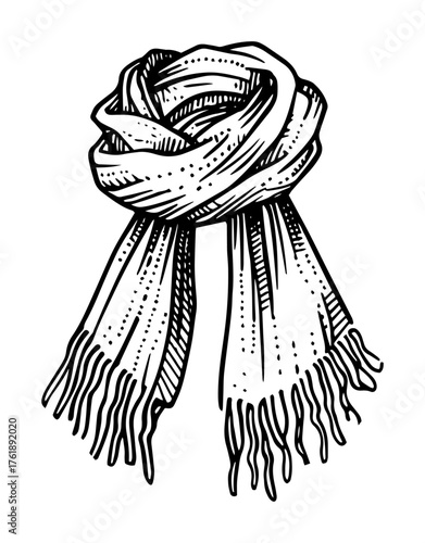 Winter scarf with fringes hand drawn vintage vector illustration