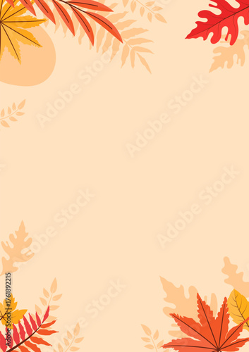 Autumn leaves frame a beige background