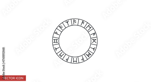 Detailed Black Runes Circle with Ancient Symbols.
