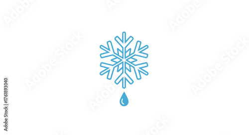 Blue Snowflake Icon with Dripping Water Droplet.