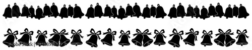 Christmas bell border brushes set solid silhouette and ribbon bow seamless vector