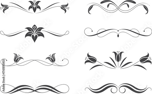 Floral Divider Vector Set – Elegant Lily and Tulip Swirl Decorative Ornament Design Elements