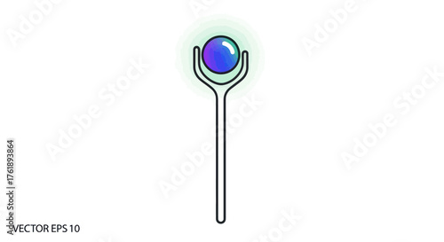 Glowing Orb Topped Staff with Stylized Handle.