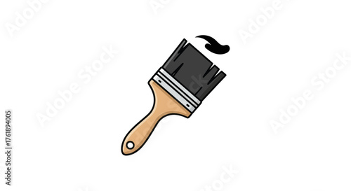 Cartoon Illustration of a Paintbrush with Black Paint Stroke.