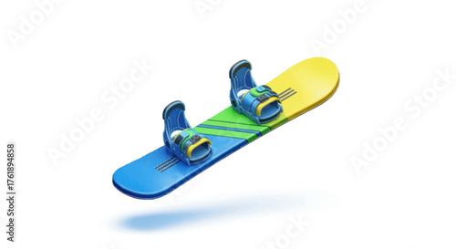 Colorful Cartoon Snowboard with Bindings Ready for Winter Sports Adventure.