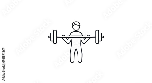 Simple Line Art Icon of a Person Lifting a Barbell.