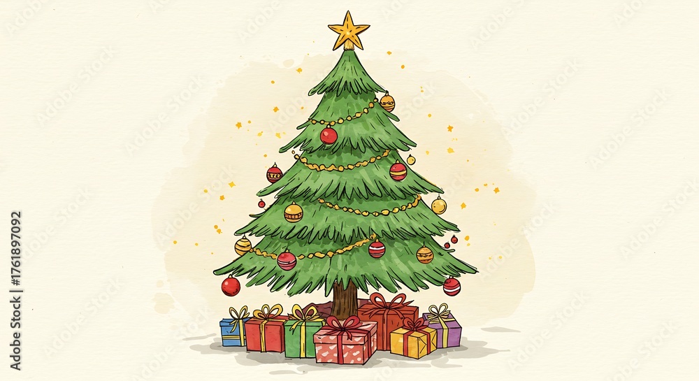 Fototapeta premium Festive Christmas Tree with Gifts Underneath.