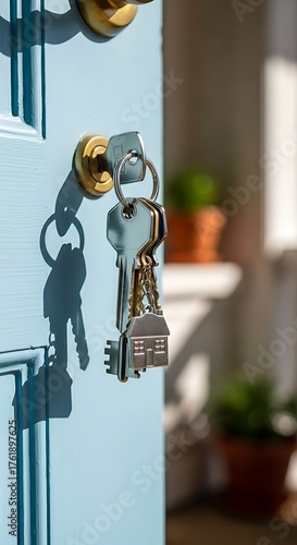 House Keys on Light Blue Door.