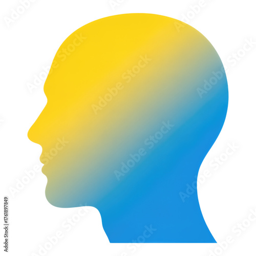 Yellow to Blue Gradient Head Silhouette, Transparent Background, Minimalist Design Element