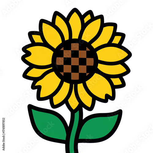 Yellow Sunflower with Brown Center, Transparent Background, Flat Design Element