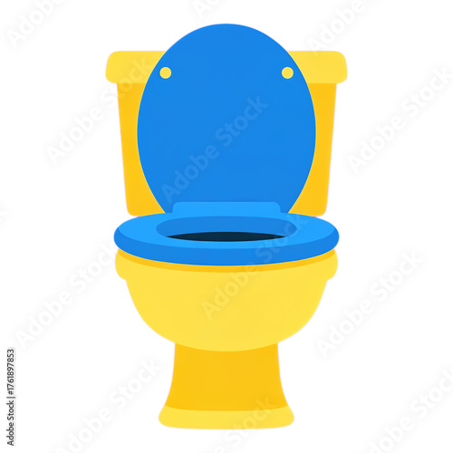 Yellow Toilet with Blue Seat, Glossy Finish, On Transparent Background, Icon for Web Design