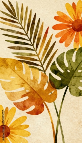 Retro Autumn Blooms - Seamless Floral Botanical Wallpaper