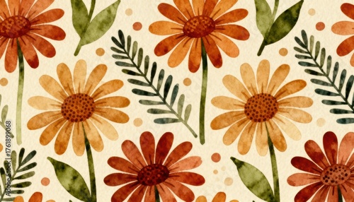 Retro Autumn Blooms - Seamless Floral Botanical Wallpaper