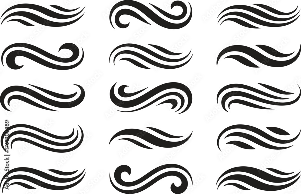 Fototapeta premium Abstract Swirl Vector Set – Decorative Wave and Flow Line Design Elements