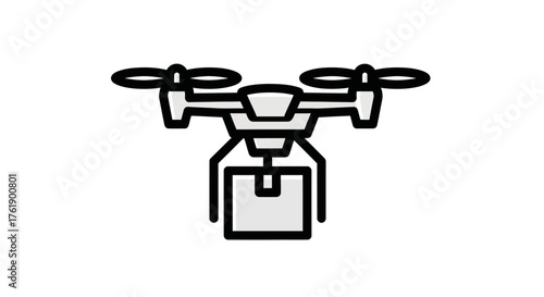 Vector Illustration of Drone Delivering Package with Propellers.