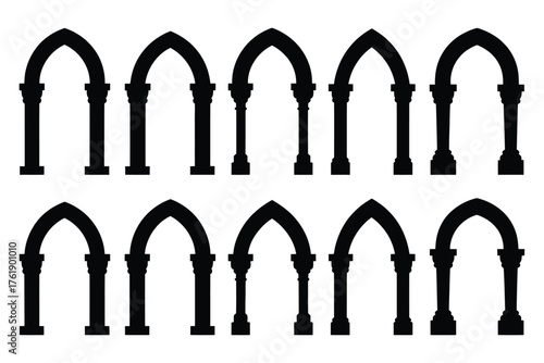 Collection of gothic archways in silhouette