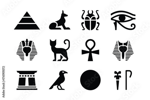 Collection of ancient egyptian hieroglyphic symbols and icons