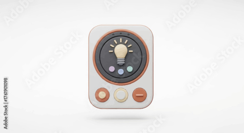 3D Rendered Light Brightness Control Icon with Bulb and Adjustment Buttons.