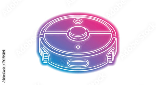 Modern Robotic Vacuum Cleaner with Neon Outline Home Cleaning Technology.