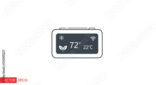 Digital smart thermostat displaying temperature and Wi-Fi signal.