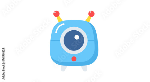 Adorable Blue Cartoon Robot with One Large Eye and Antennae.