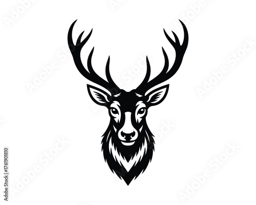 Wallpaper Mural Majestic stag head silhouette with antlers on white background Torontodigital.ca