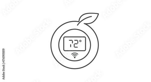 Smart Thermostat Icon with Leaf and Temperature Display.