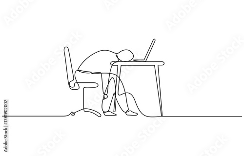 Continuous one line drawing professional burnout syndrome in black stroke isolated on transparent background