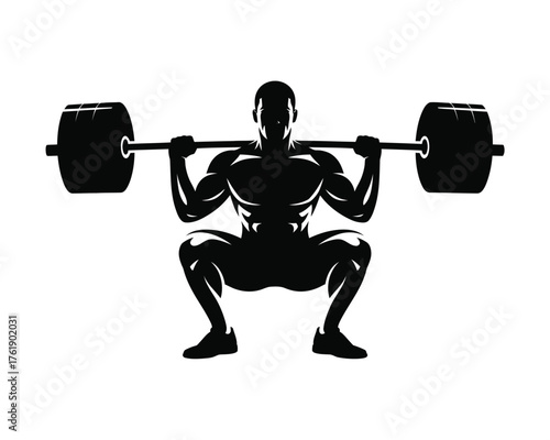 Silhouette of a muscular man performing a barbell squat