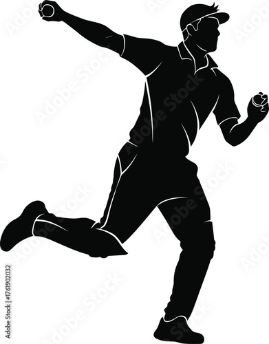 Silhouette of a cricket player in action