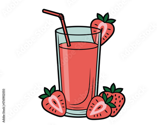 Refreshing strawberry juice in a tall glass with fresh strawberries