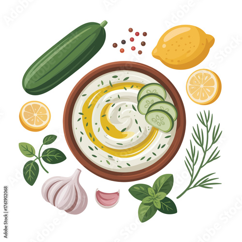 Fresh tzatziki dip with cucumber lemon garlic and herbs