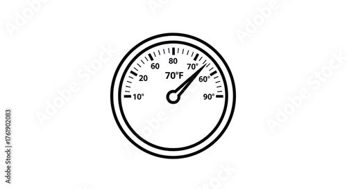 Black and white circular temperature gauge icon indicating 70F.