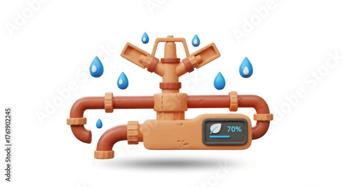 Orange Sprinkler System with Water Droplets Irrigation and Gardening.