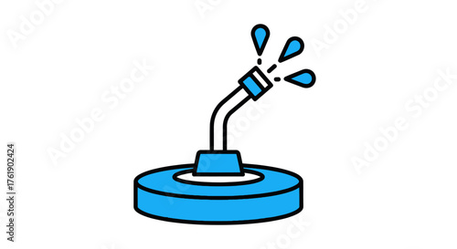 Cartoon Illustration of a Blue Garden Sprinkler with Water Jets.