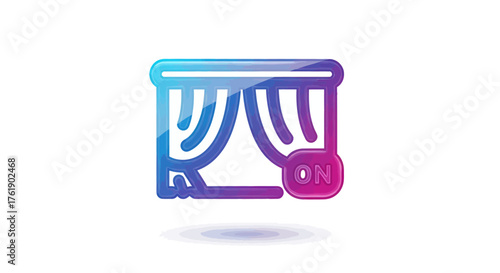 Colorful Curtain Icon with ON Button Digital Illustration.