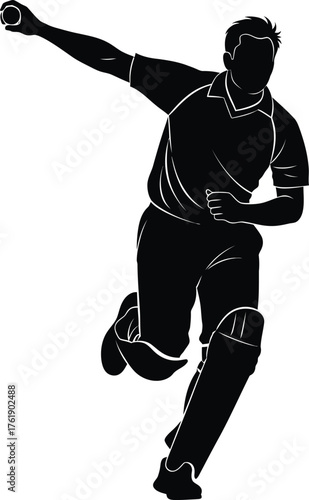 Silhouette of a cricket bowler in action