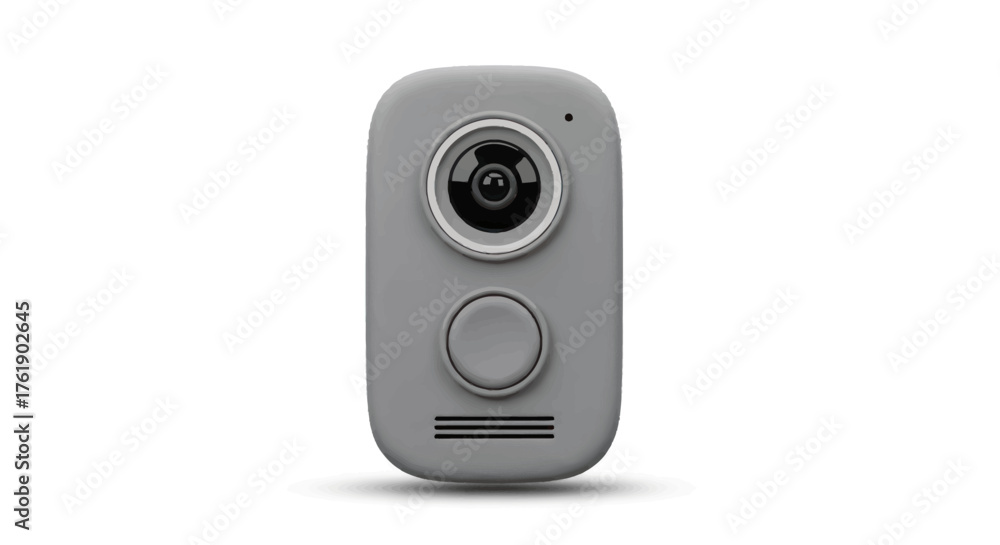 Fototapeta premium Gray Smart Doorbell with Integrated Camera Lens and Button.