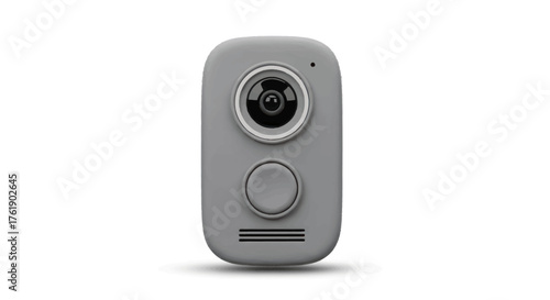 Gray Smart Doorbell with Integrated Camera Lens and Button.